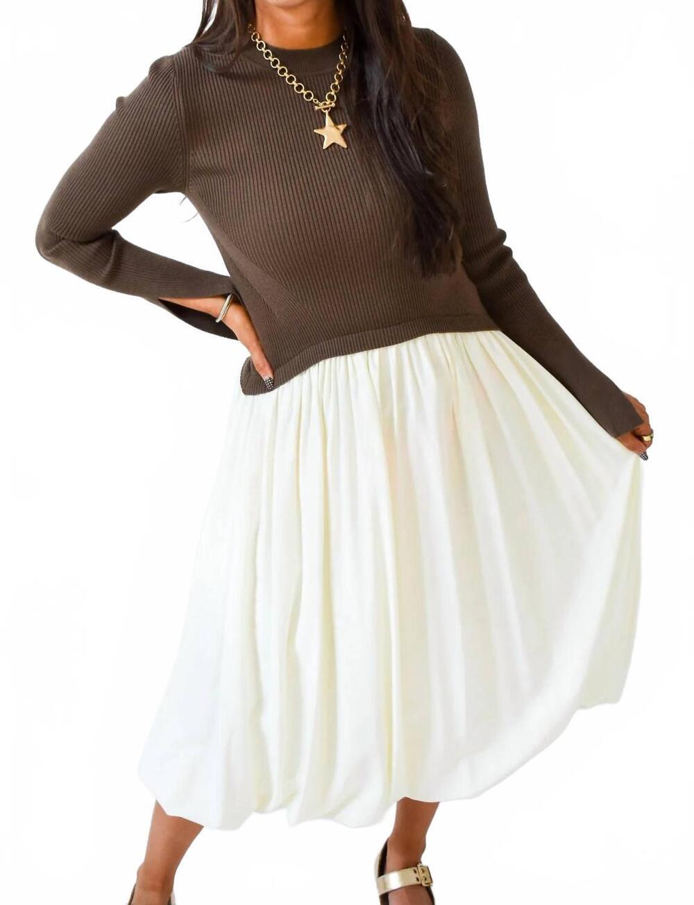 NEW HEYSON knit me a latte midi dress in espresso/cream